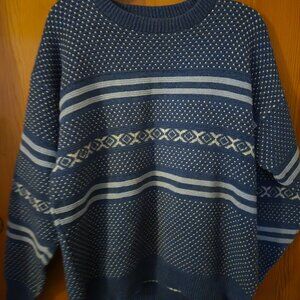 VTG Prides Landing 100% cotton mens large blue white winter grandpa sweater USA